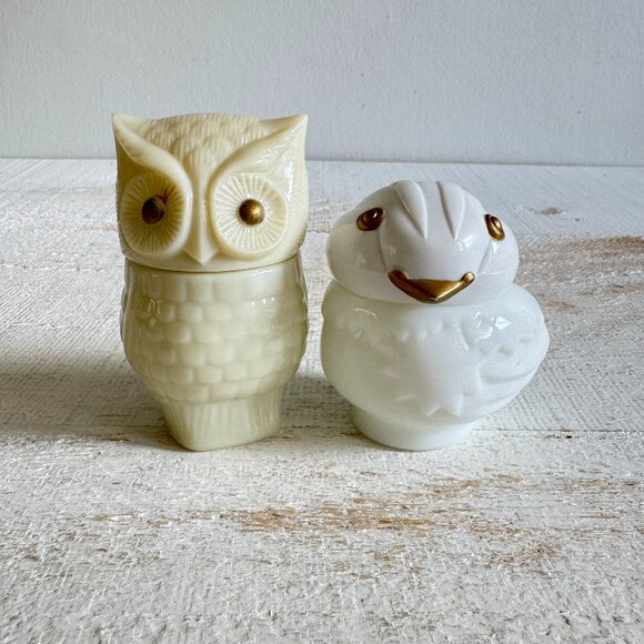 Set of Two Empty Avon Owl Cosmetic Jars - Two Owl Storage Jars - Picture 1 of 10